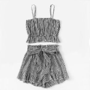 Black & White Gingham Ruffled Crop Top & Shorts